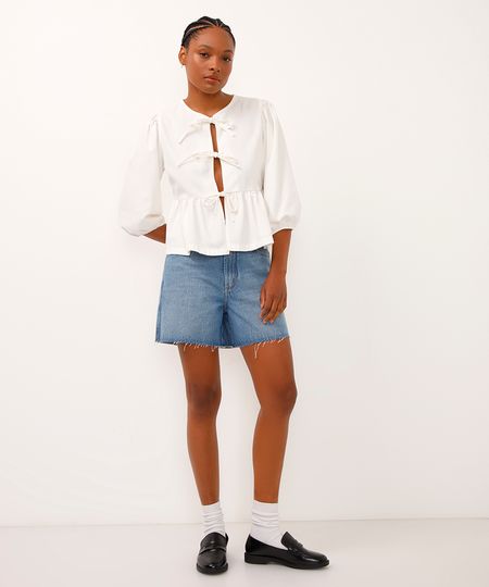 short mom jeans cintura alta azul 36