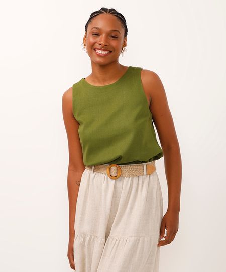 cropped com linho verde PP