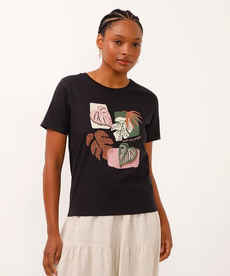 camiseta de algodão folhagem real not perfect preta PP camiseta de algodão folhagem real not perfect preta PP