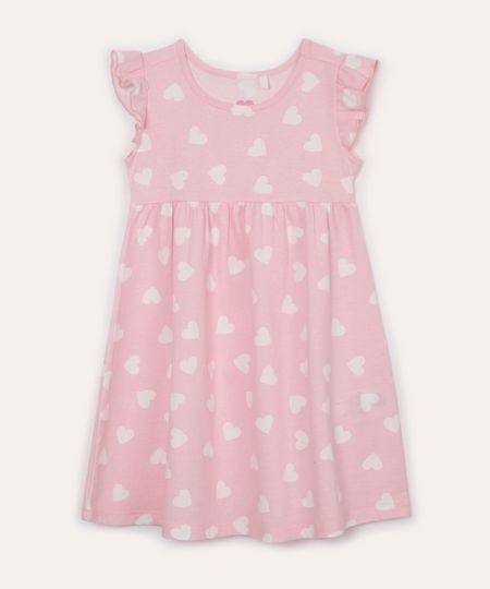 vestido infantil de algodão corações rosa 2 vestido infantil de algodão corações rosa 2