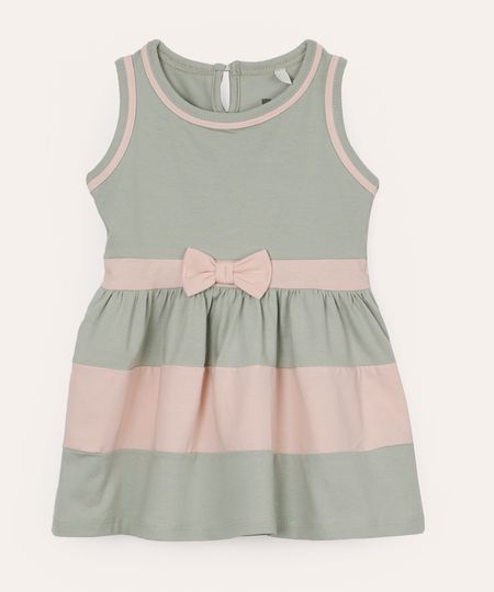 vestido infantil de algodão listrado verde 12-18