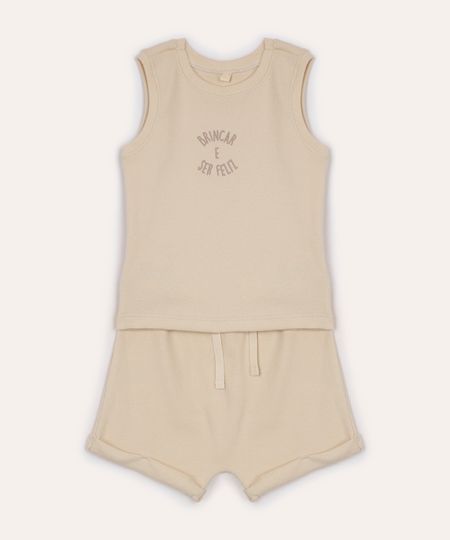 conjunto infantil de algodão regata e short bege 9-12