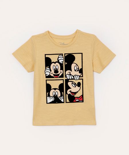 camiseta infantil de algodão mickey flocado manga curta amarelo 2