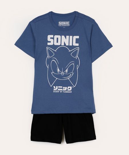 pijama infantil de algodão sonic azul 4 pijama infantil de algodão sonic azul 4