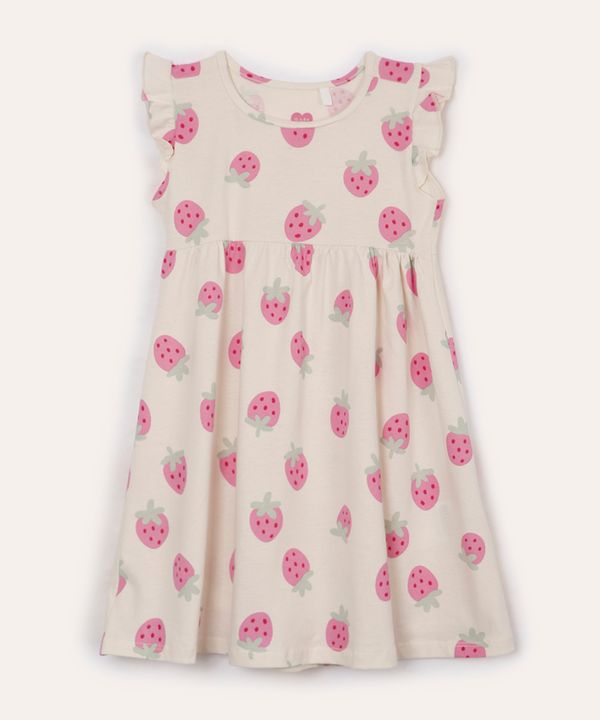 vestido infantil de algodão morangos bege 5