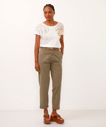 calça carrot de sarja cintura alta com cinto verde 38 calça carrot de sarja cintura alta com cinto verde 38