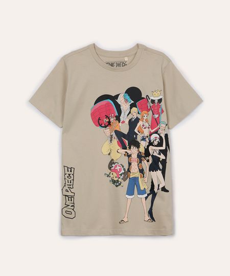 camiseta juvenil de algodão one piece manga curta bege 16