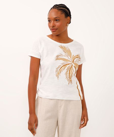camiseta de algodão manga curta coqueiro metalizado off white P camiseta de algodão manga curta coqueiro metalizado off white P
