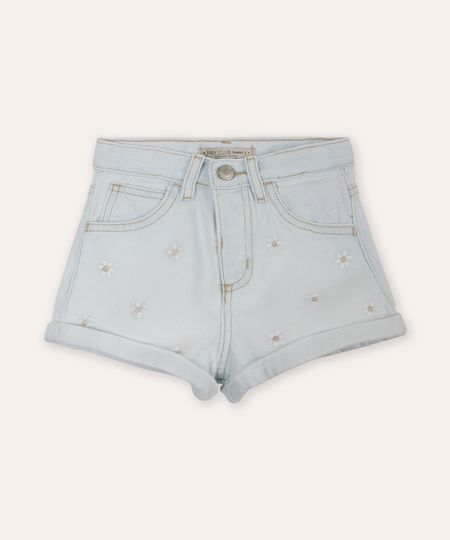 short jeans infantil bordado floral azul 3