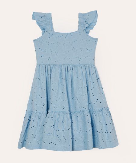 vestido infantil de laise corações azul 8