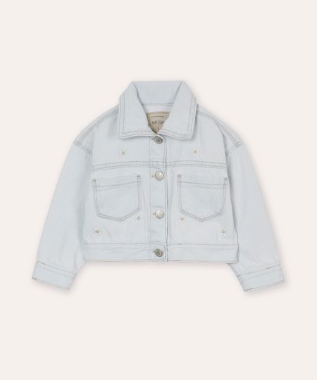jaqueta jeans infantil bordado floral azul claro 3