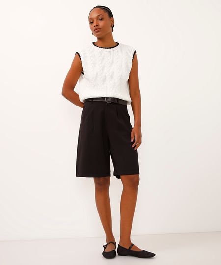 bermuda de alfaiataria com cinto preta 36 bermuda de alfaiataria com cinto preta 36