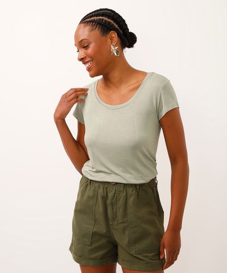 camiseta de viscose manga curta verde M