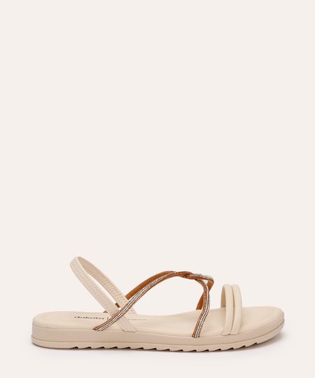 rasteirinha flat tira de strass dakota bege 35