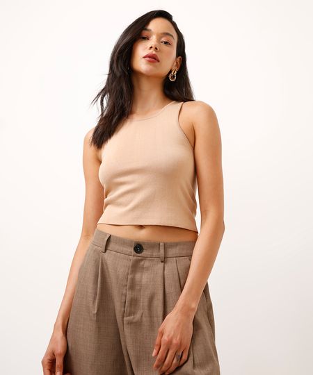 cropped de tricot halterneck bege PP