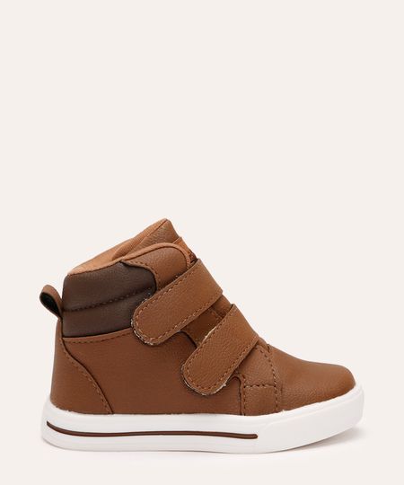 tênis casual infantil cano médio com velcro marrom 24