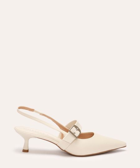 scarpin bico fino salto baixo com fivela oneself bege 36 scarpin bico fino salto baixo com fivela oneself bege 36