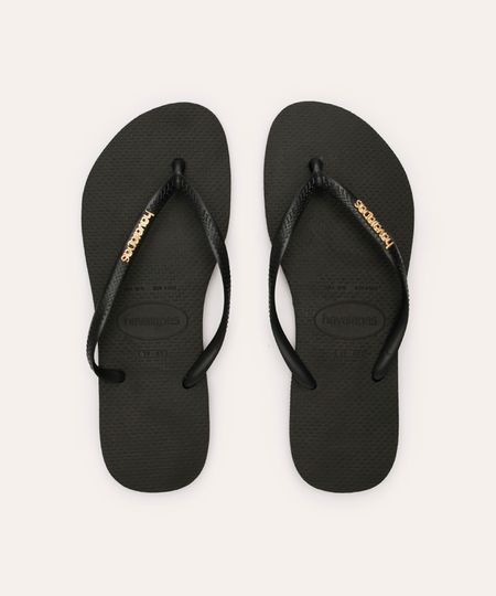 chinelo havaianas slim logo metallic preto 37-38
