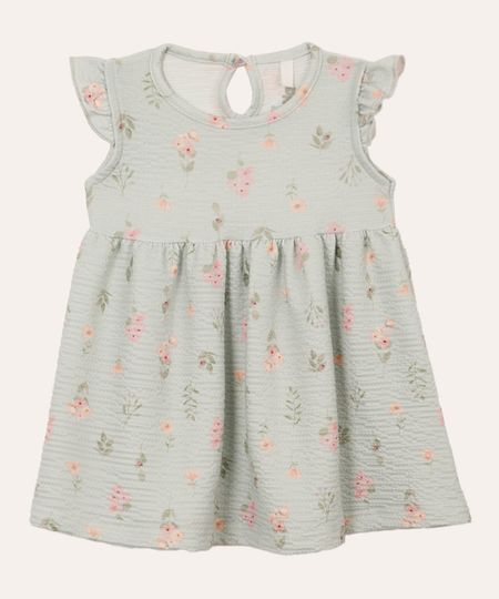vestido infantil com babados floral verde 0-3