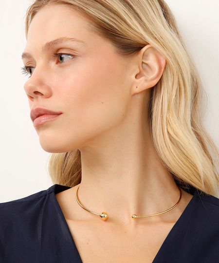 colar choker com esferas dourado UNICO