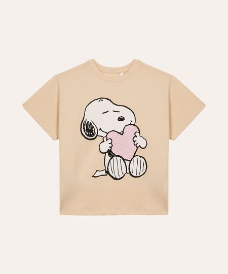 camiseta de algodão infantil manga curta snoopy bege 4