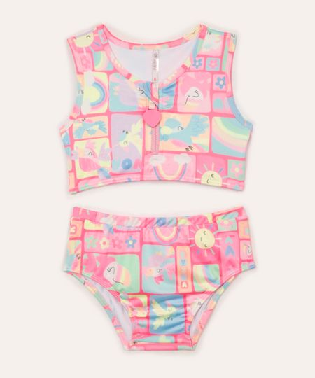 biquini infantil passarinhos proteção uv rosa 4