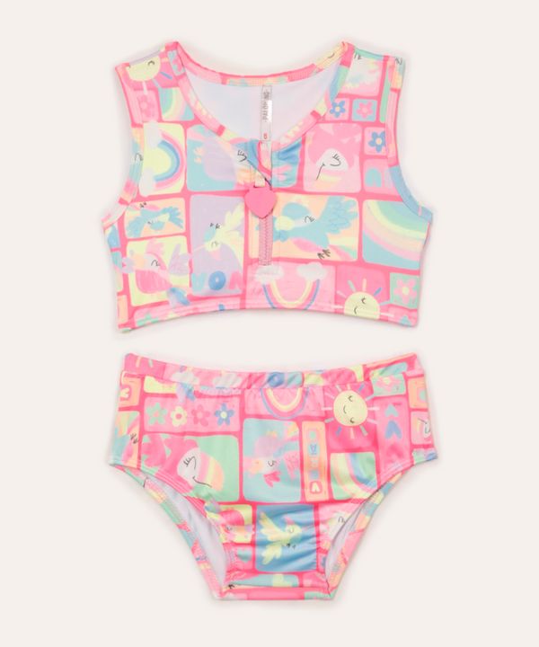 biquini infantil passarinhos proteção uv rosa 6