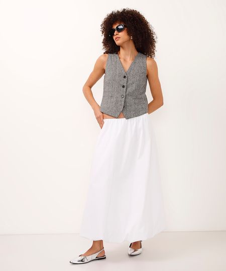 saia midi balonê cós com elástico branca GG saia midi balonê cós com elástico branca GG