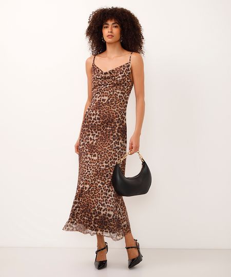 vestido midi de tule animal print preto G