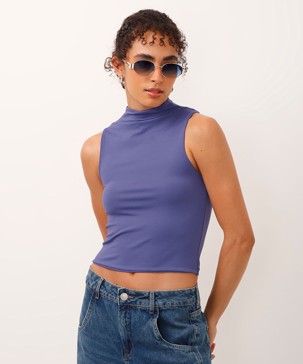 cropped long de poliamida cavado - azul