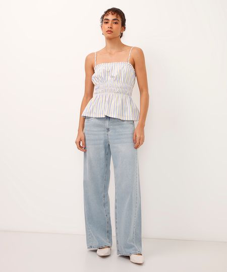calça wide leg oversized jeans cintura média azul 44
