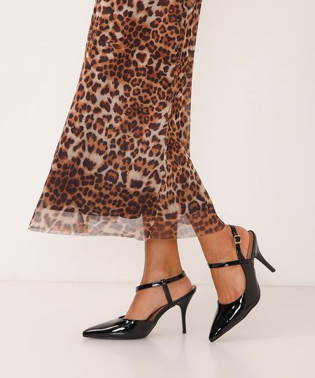 scarpin verniz bico fino salto alto fino preto 39
