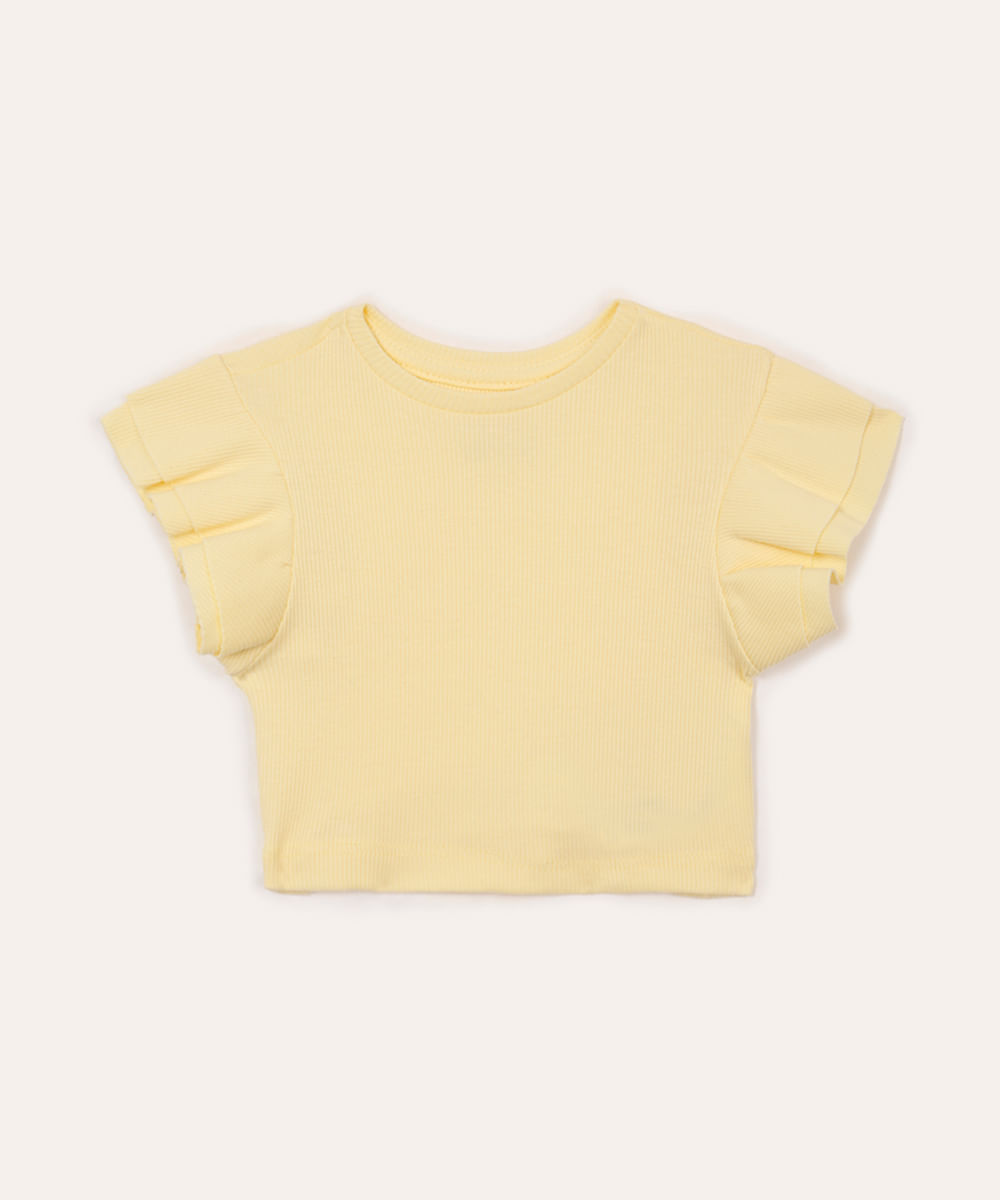 blusa infantil manga curta babados amarela