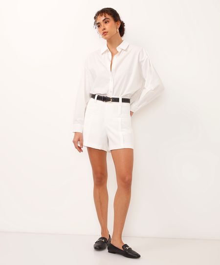 short curto de alfaiataria cintura alta off white 42
