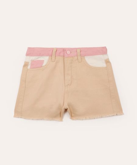 short infantil de sarja tricolor bege 8