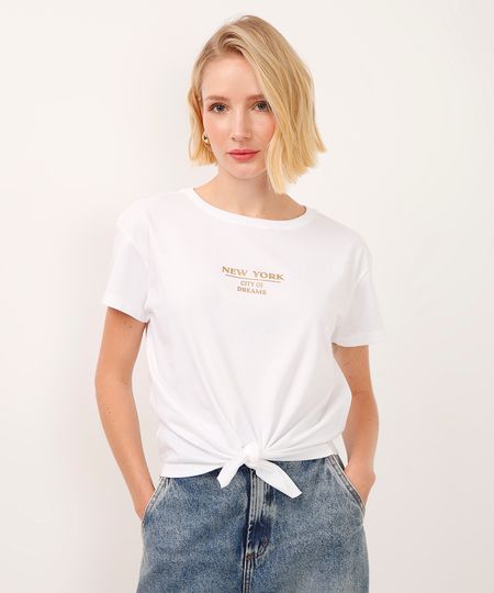 camiseta de algodão com amarração new york off white PP