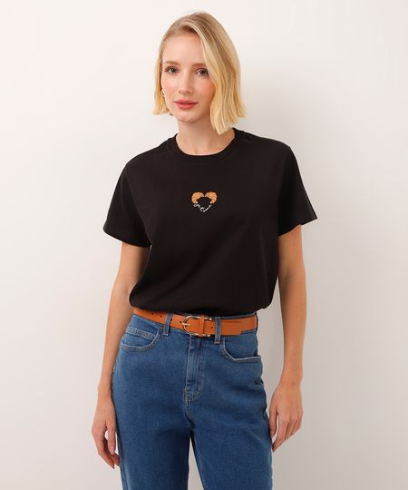 camiseta de algodão croissant manga curta preta PP