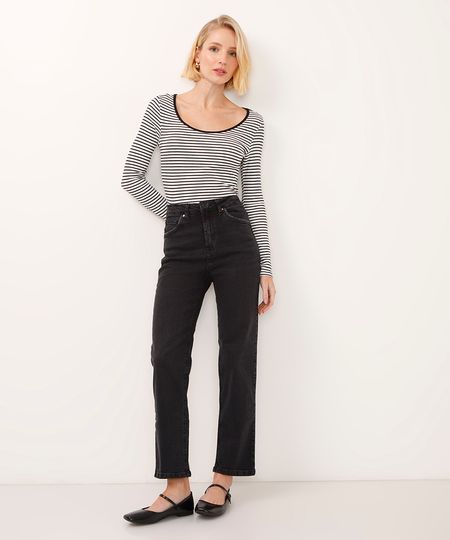 calça jeans reta cintura super alta 34