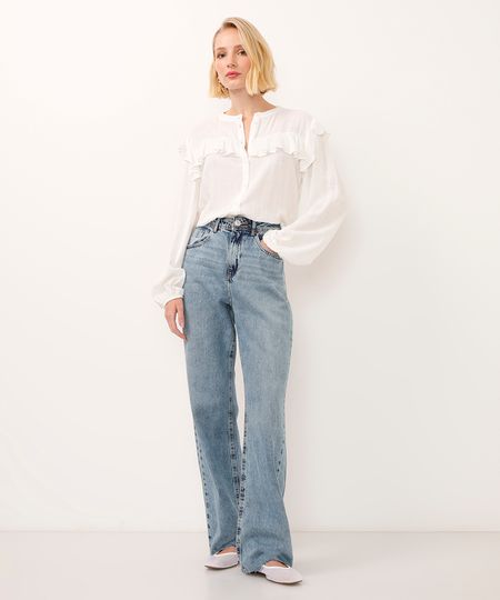 calça jeans wide leg slim cintura alta azul 36