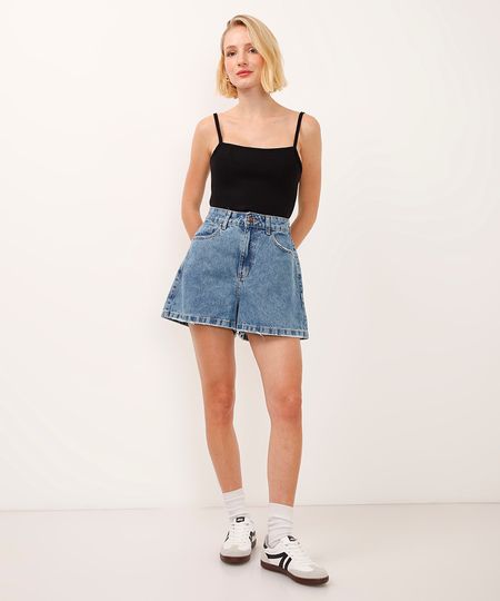 short evasê jeans cintura alta azul 34 short evasê jeans cintura alta azul 34