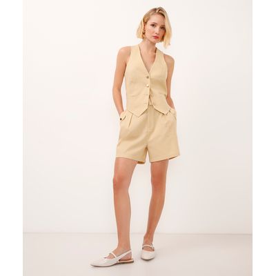 short de viscose cintura alta com cinto bege
