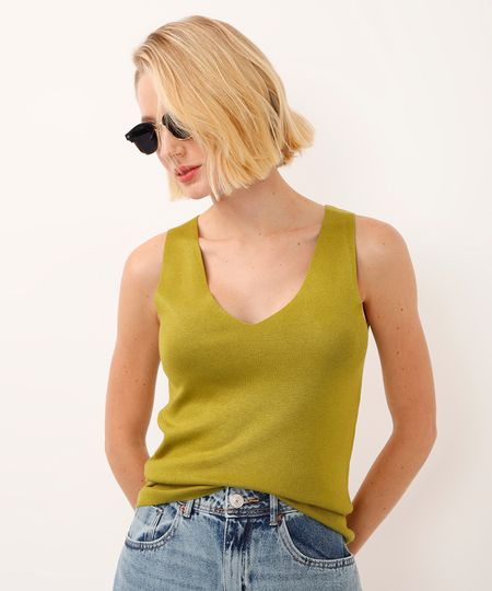 regata de tricot decote v verde P