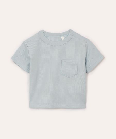 camiseta de algodão infantil com bolso texturizada azul 4