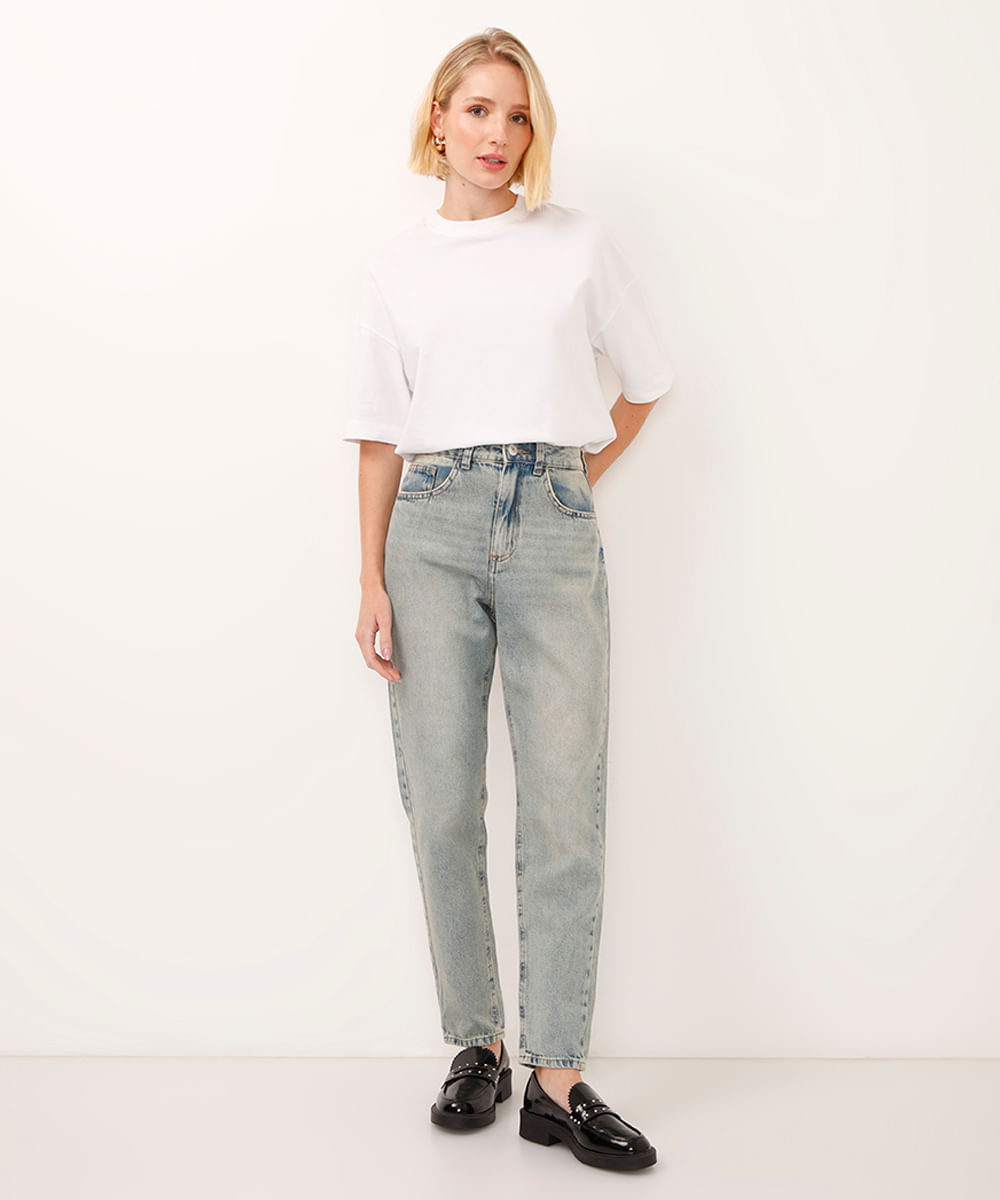 calça jeans mom cintura super alta azul