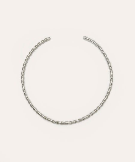 colar choker espiral torcido prateado UNICO