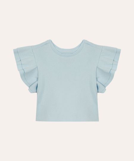 blusa infantil manga curta babados azul 2