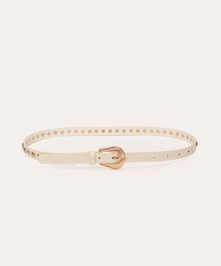 cinto com fivela e tachas off white 85CM