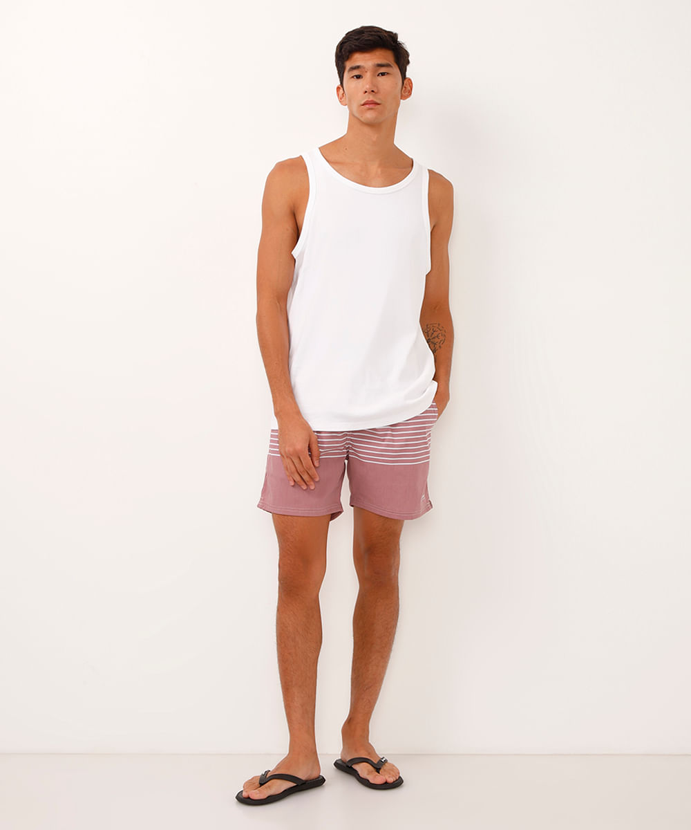 short cós com elástico listrada rosa