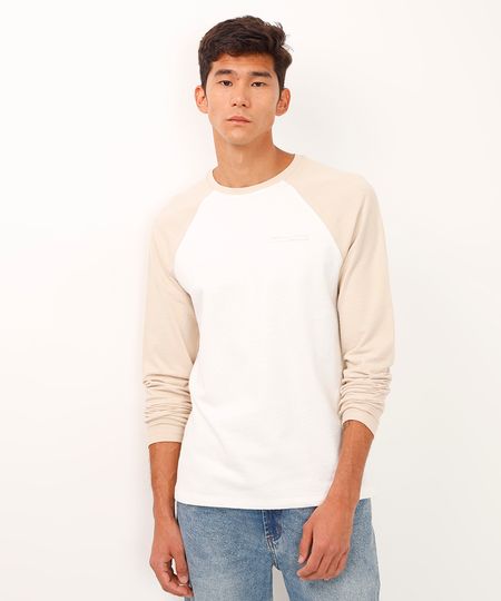 camiseta de algodão manga longa raglan bicolor bege M camiseta de algodão manga longa raglan bicolor bege M