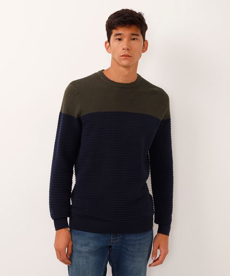 suéter básico de tricô listrado verde escuro P suéter básico de tricô listrado verde escuro P